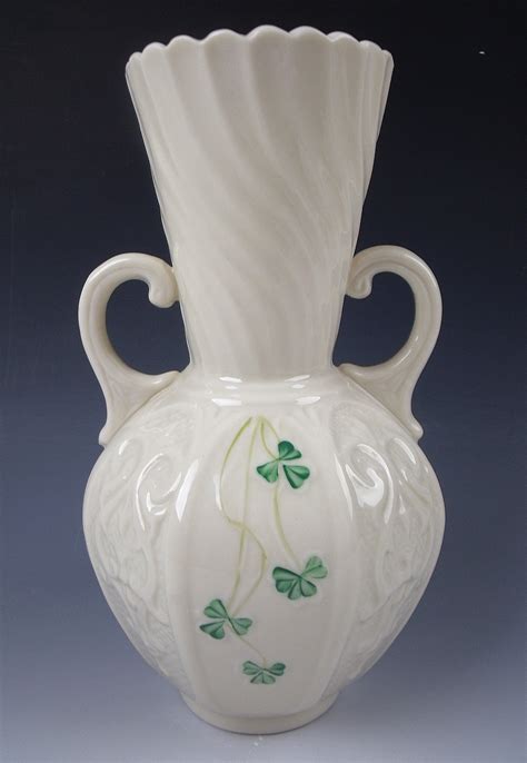 Belleek Pottery SHAMROCK Green 6th Mark Panel Vase EXCELLENT EBay