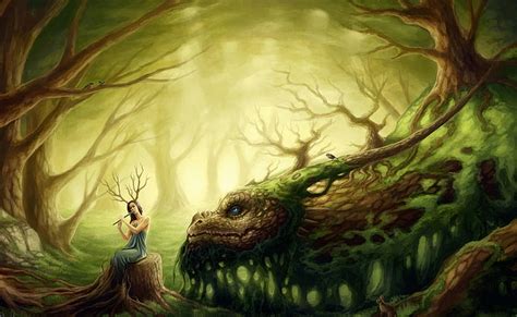 Free Download Hd Wallpaper Forest Creatures Woman Playing Flute