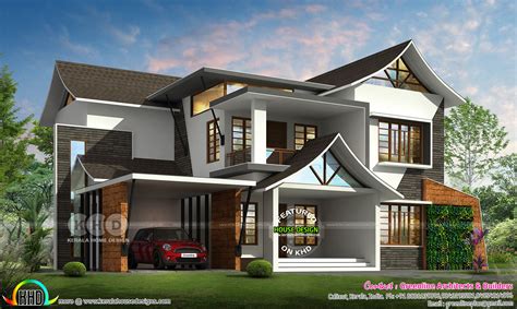 4147 Sq Ft 4 Bedroom Sloped Roof Modern Home Kerala H