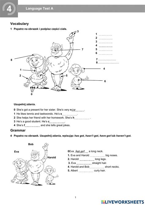 English Class A1 unit 4 worksheet