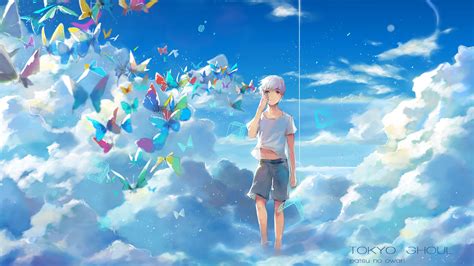 Wallpaper Sunlight Illustration Anime Boys Sky Clouds Butterfly