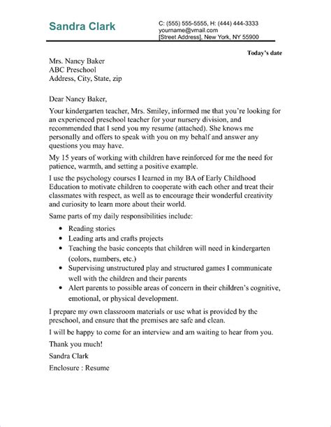 Cover Letter For Kindergarten Teacher ~ Resume Letter