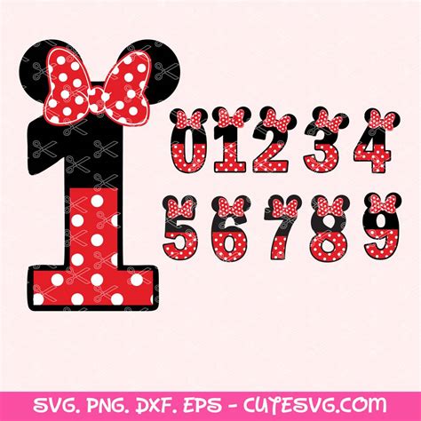 Minnie Mouse Red And Black Numbers Svg Png Dxf Eps Clipart Set