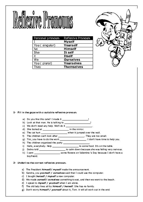 reflexive pronouns worksheet