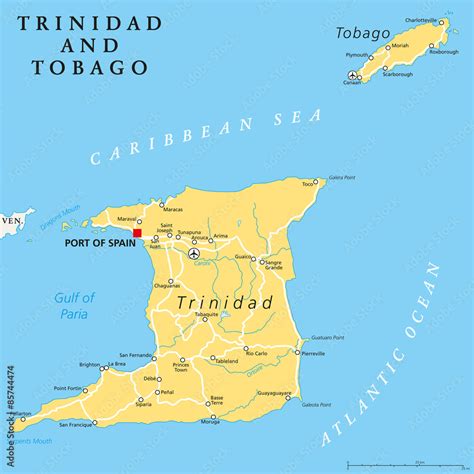 Trinidad And Tobago Political Map With Capital Port Of Spain Twin
