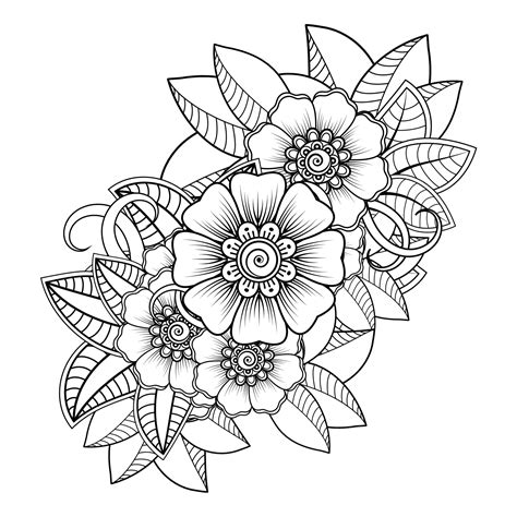 Flowers In Black And White Doodle Art For Coloring Book 7546088 Vector