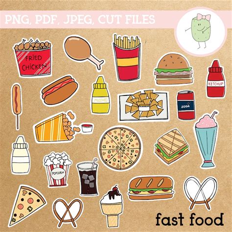 Fast Food Stickers Junk Food Printable Stickers Meal Etsy