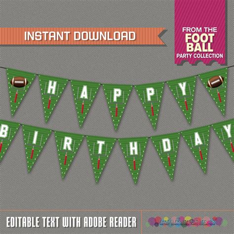 Football Birthday Banner With Spacers Instant Download Editable Pdf