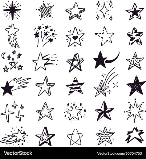 Hand Drawn Star Sketch Doodle Stars Sketch Vector Image