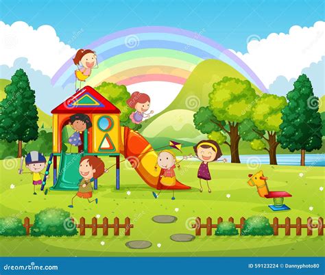 Children Playing In The Park At Daytime Stock Vector Illustration Of