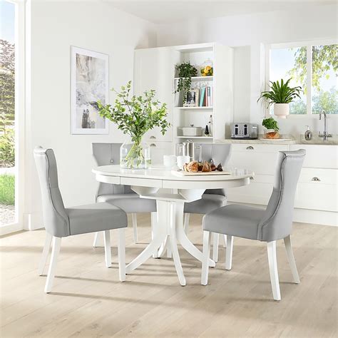 Hudson Round Extending Dining Table And 6 Bewley Chairs White Wood