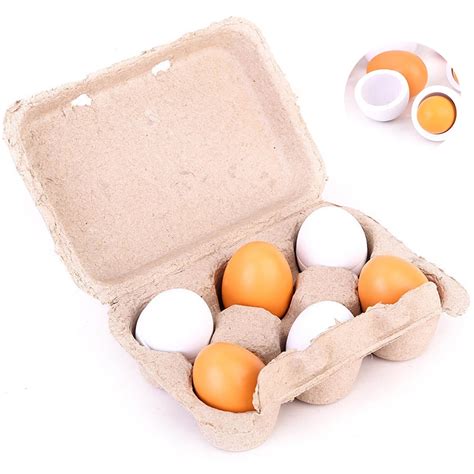 6pcs Realistic Egg Toys Pretend Kitchen Toys Wooden Food Toy