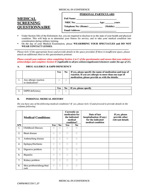 Medical Screening Questionnaire Cmpb Fill Online Printable Fillable