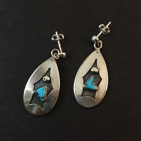 Vintage Navajo Sterling Silver Turquoise Dangle Earrings Etsy