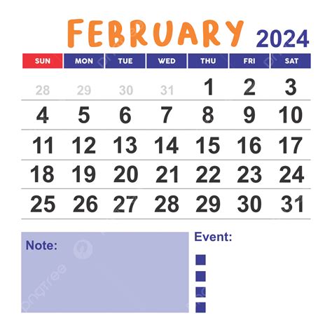 February 2024 Vector Calendar February Monthly Calendar Png And
