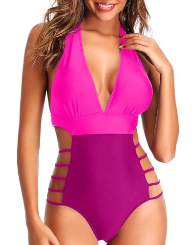 Tempt Me Women Sexy One Piece Swimsuits Plunge V Neck Halter Bathing