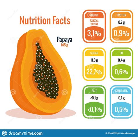 Fresh Papaya With Nutrition Facts Stock Vector Illustration Of