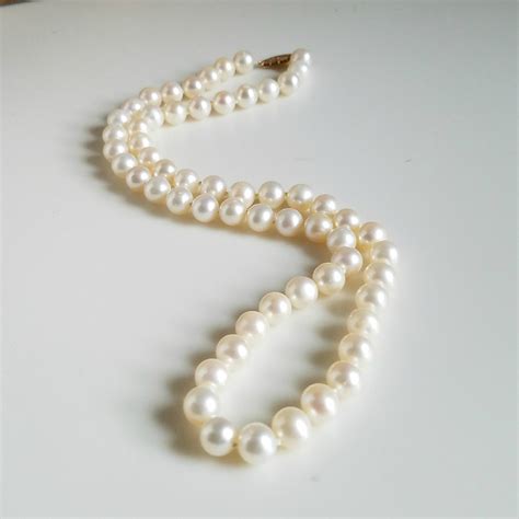 pearl necklace real cultured pearl necklace with 14kt gold clasp vintage pearl necklace