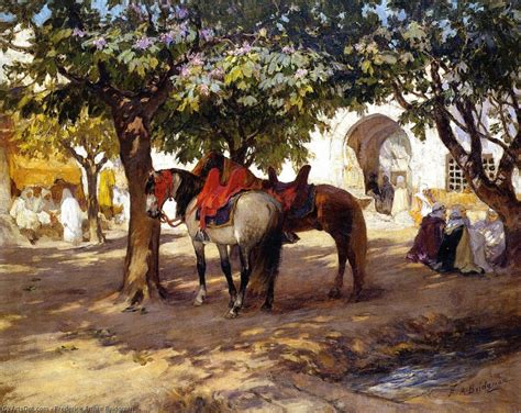 Oil Painting Replica Outside A Cafe In Biskra By Frederick Arthur