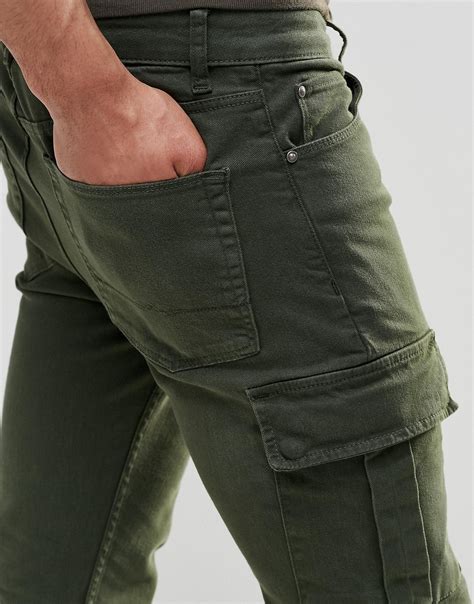 Lyst Asos Super Skinny Jeans With Cargo Pockets In Khaki In Green For Men