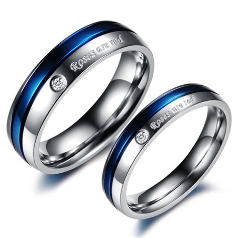 Blue Wedding Rings For Women Blue Cz Diamond Titanium Steel