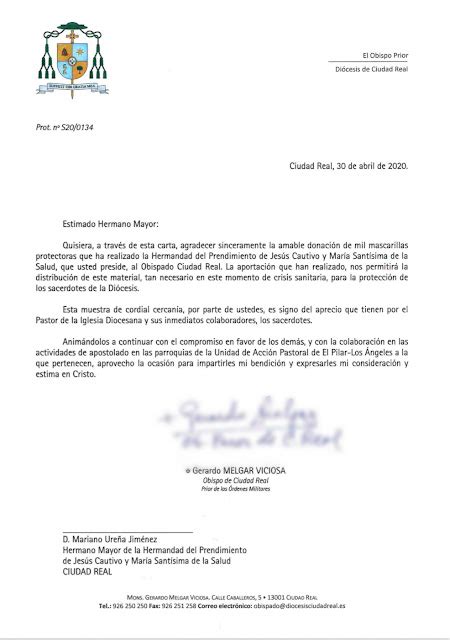 Carta De Agradecimiento De Nuestro Obispo