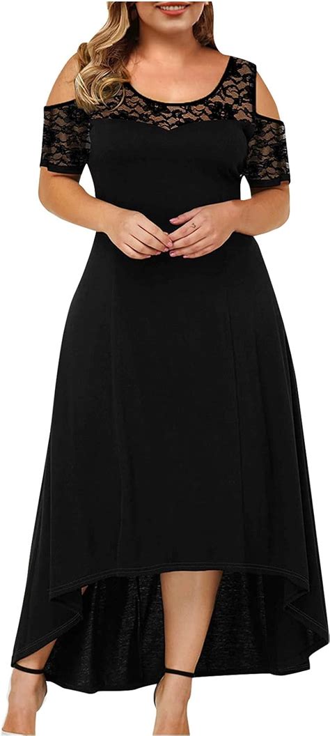 Buy Summer Plus Size Maxi Dresses For Wedding Guest Women Black Sexy Lace Cold Shoulder Short