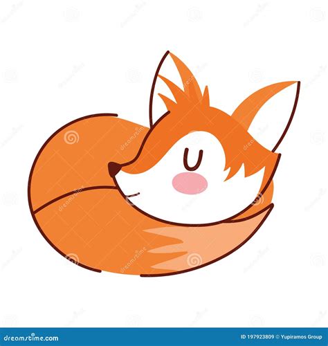 Cute Sleeping Fox Animal Cartoon Isolated Design White Background Stock