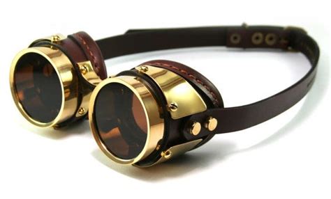 steampunk goggles brown leather polished brass quad lunette steampunk accessoires de costume