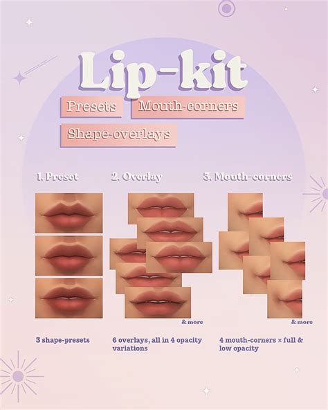 Lip Kit Presets Shape Overlays And Mouth Corners Miiko Sims 4 Sims
