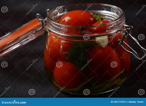 Pickled Cherry Tomatoes In A Glass Jar Stock Photo Image Of Glass
