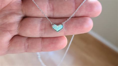 Opal Necklace Dainty Heart Necklace Silver Heart Necklace Heart