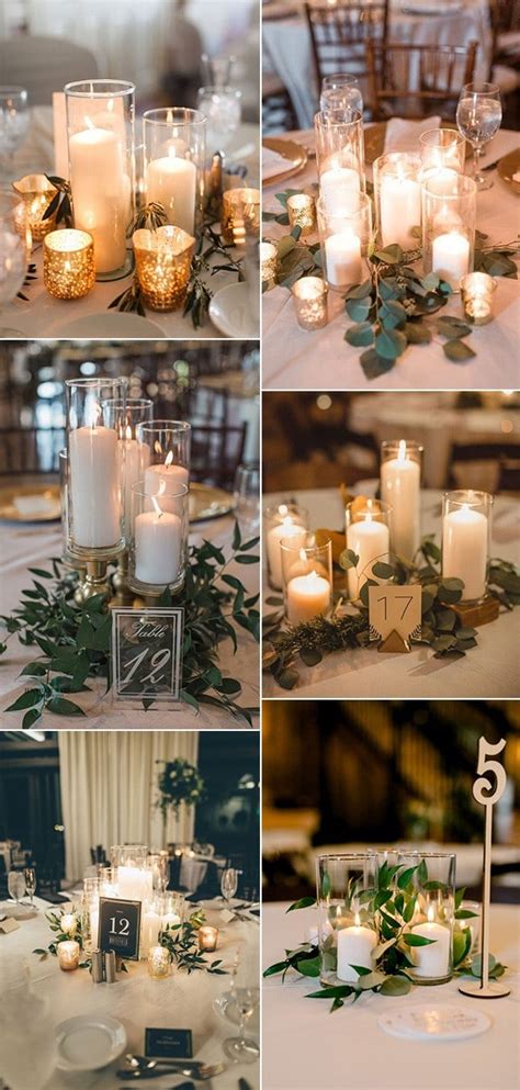 Simple And Chic Wedding Centerpieces With Candles Oh The Wedding Day