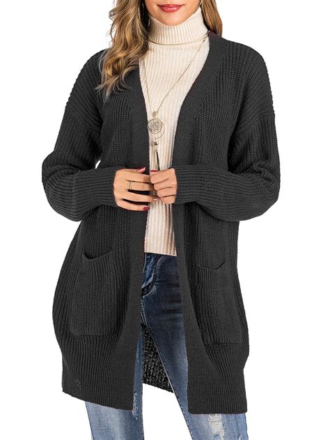 Sayfut Womens Open Front Knitted Cardigan Sweater Black Long Cardigan Plus Size Sweaters S 3xl