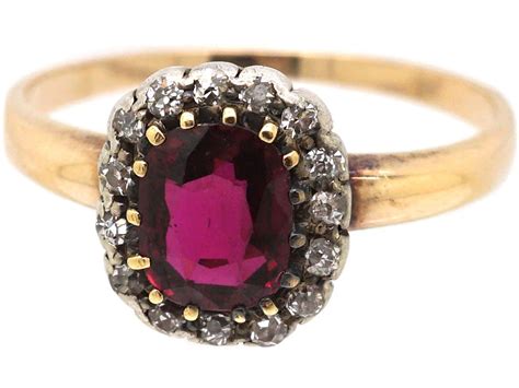 Edwardian Ct Gold Ruby Diamond Oval Cluster Ring U The