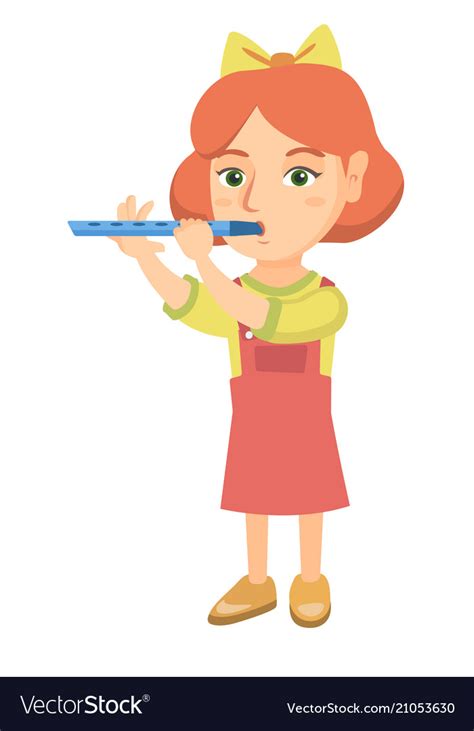 Caucasian Little Girl Playing The Flute Royalty Free Vector