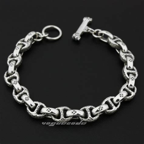 10 Length 925 Sterling Silver Handmade Mens Biker Rocker Bracelet 8h011