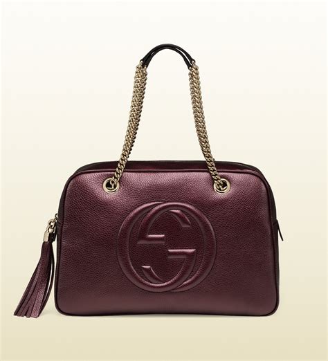 Gucci Soho Metallic Leather Chain Shoulder Bag In Purple Burgundy Lyst