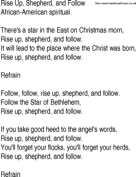 Hymn And Gospel Song Lyrics For Rise Up Shepherd And Follow By