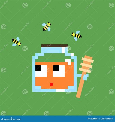 Honey Bee 8 Bit Pixel Game Art Cartoon Character Vector Illustration