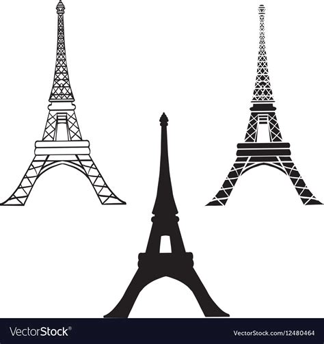 Set Of 3 Black Eiffel Towers In Paris Royalty Free Vector