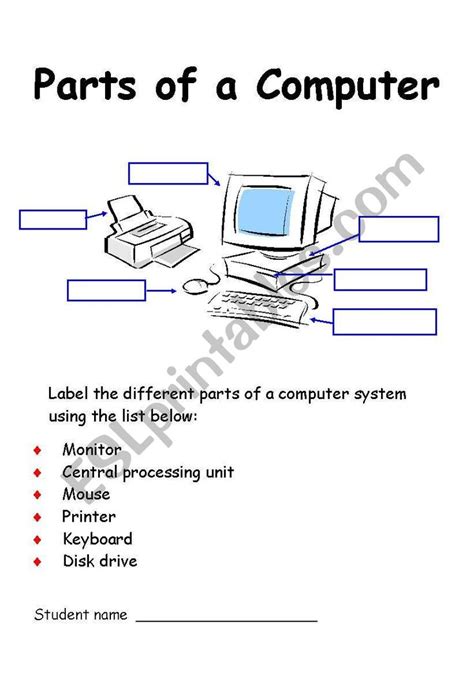 Parts Of A Computer Labelling Exercise Esl Worksheet By Ginette In