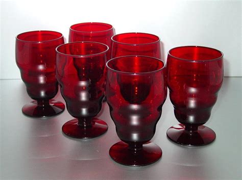 Ruby Red Drinking Glasses Six Vintage Footed Tumblers Rippled Etsy