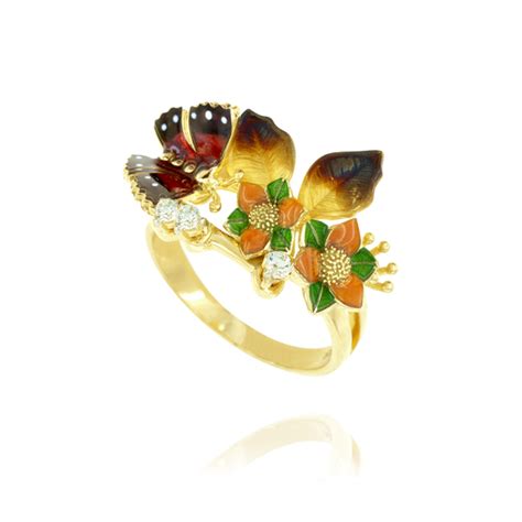 Enamel Flower And Butterfly Ring Karina Ariana
