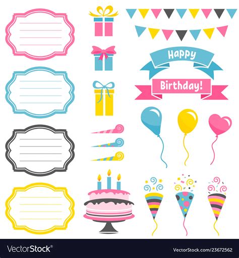 Set Of Colorful Birthday Party Elements Isolated Vector Image