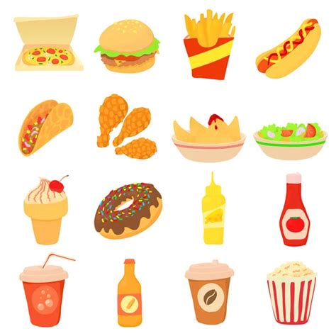 Fast Food Delicious Food Vector Illustration Flat Style Set Popular