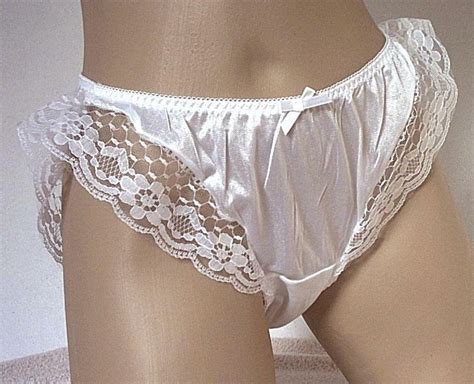 Silky White Nylon Vintage Sissy French Panties Frilly Lace Knickers S M EBay