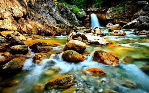 Rocks Boulders Waterfall River For Phone Wallpapers