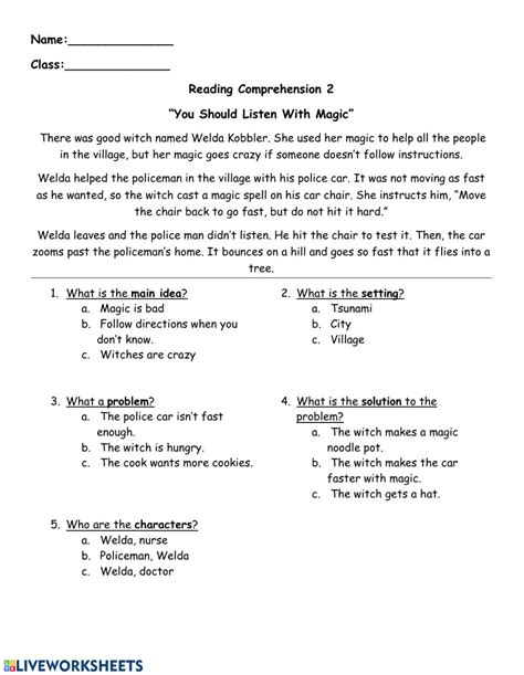 Reading Comprehension Follow Directions Interactive Worksheet