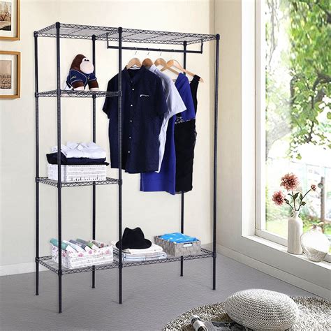 Garment Rack With Shelves Wire Shelving 4 Shelf Clothes Rack Heavy